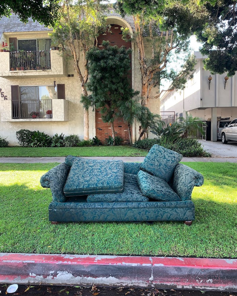 green couch in green grass
